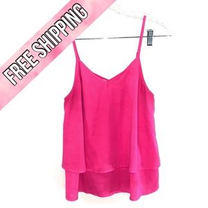 L’Amour strappy layered top w/ criss cross back detail - hot pink